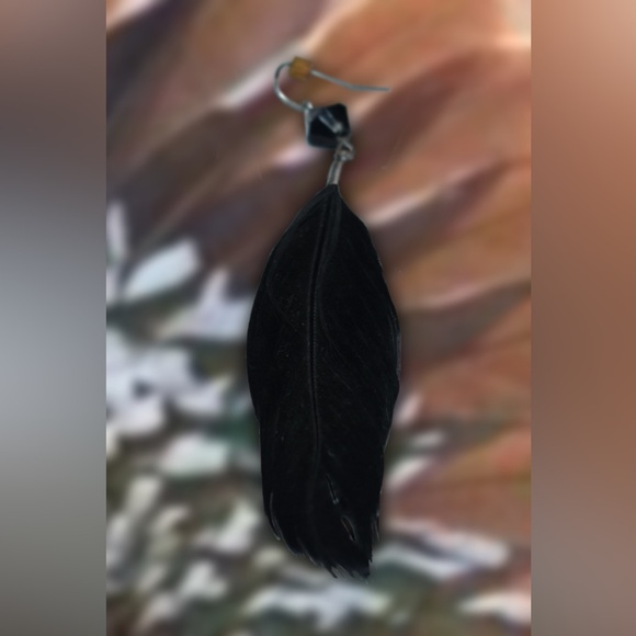 Black Feather Boho Earrings - Picture 3 of 3